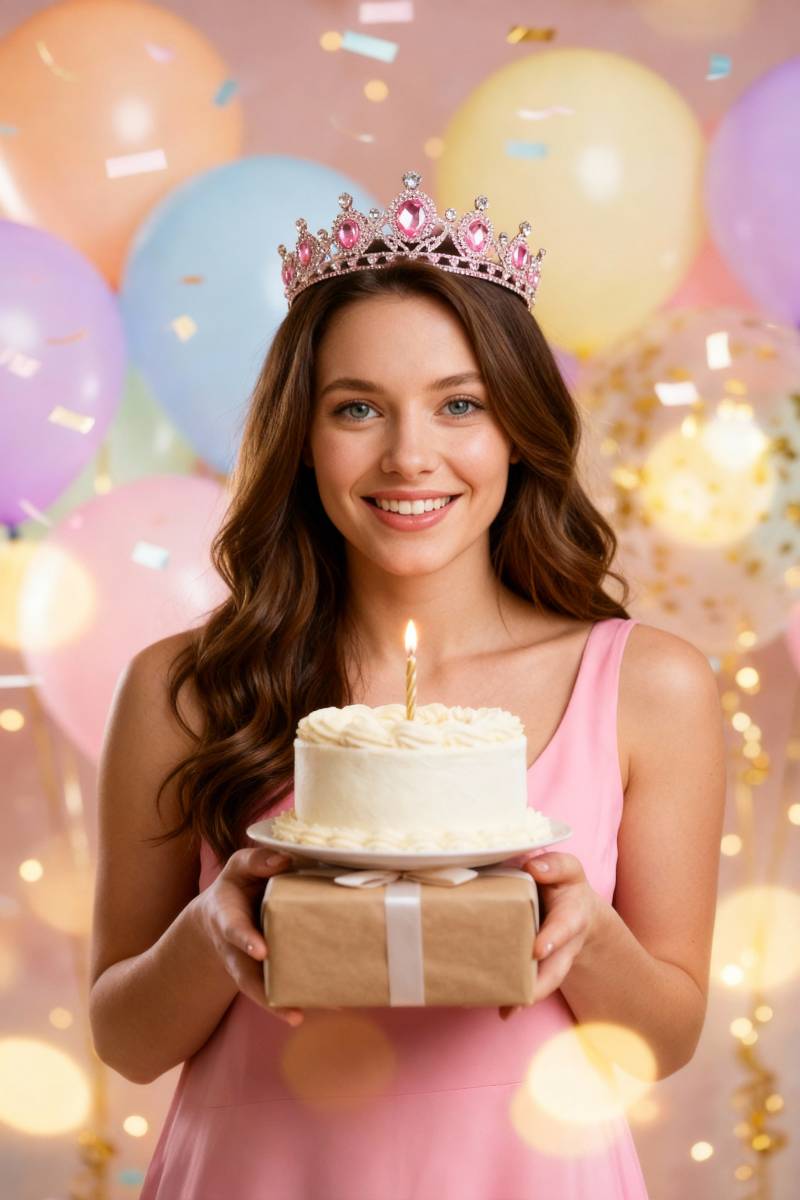 AI Crown Cake Portrait: Sweet Birthday Image