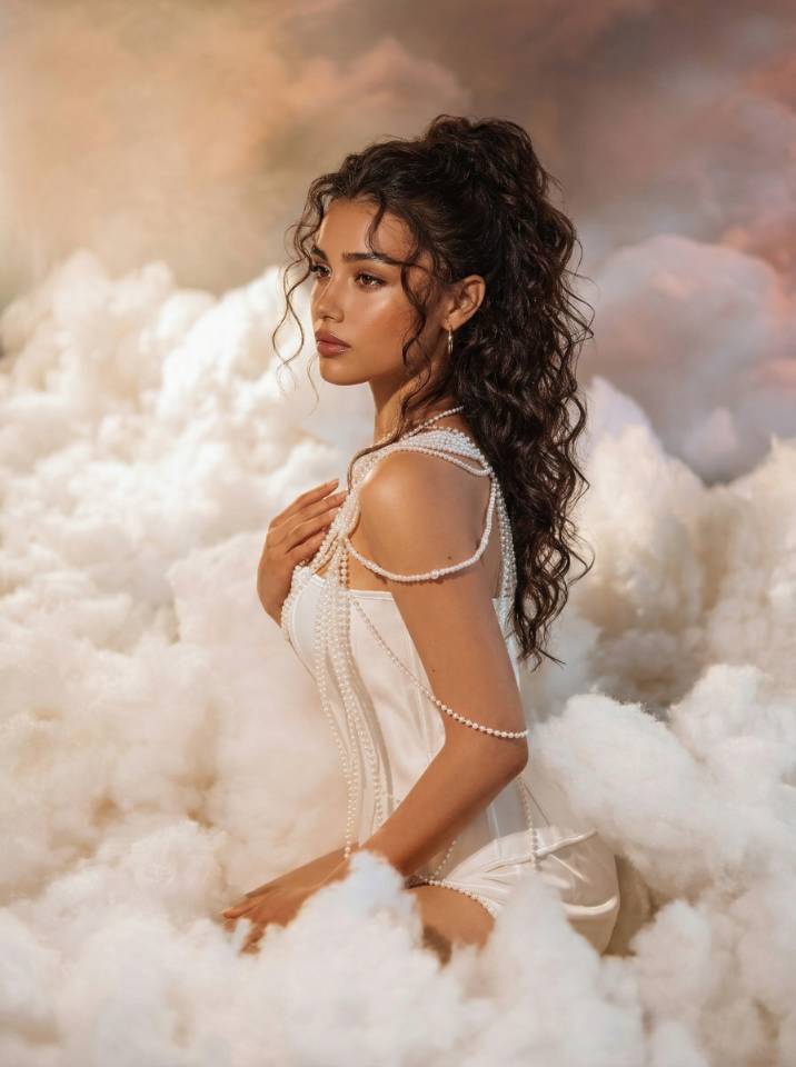 AI Dream in the Clouds Portrait: Ethereal Pearl Image