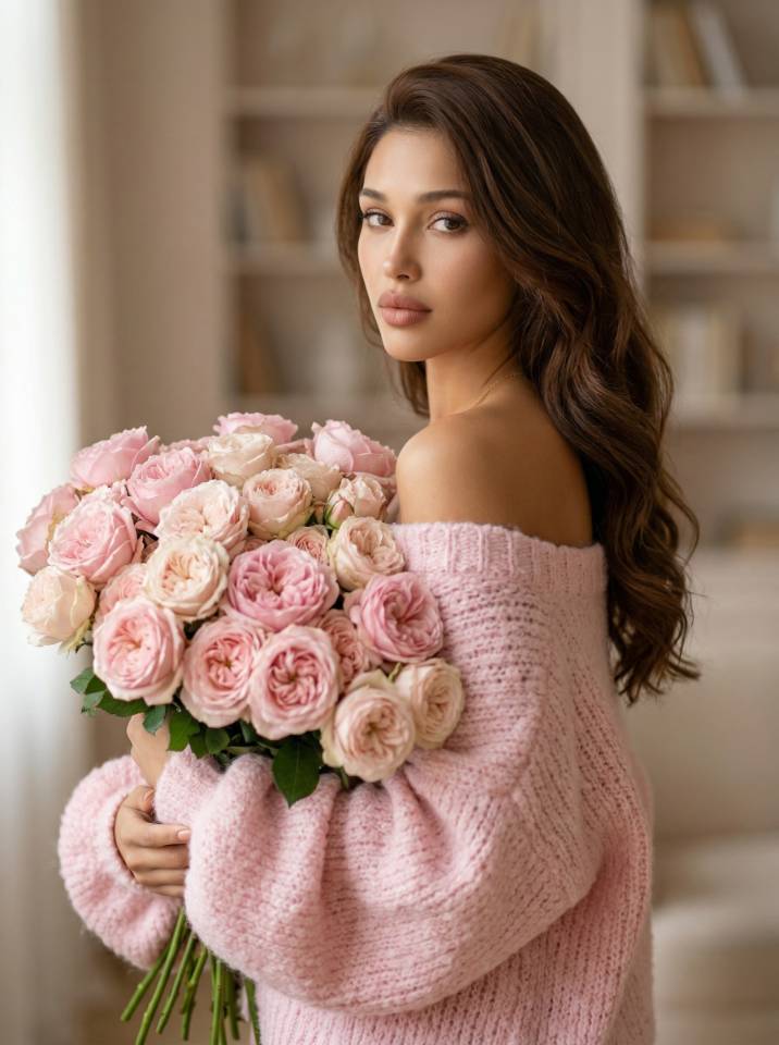 AI Pink Peony Spray Portrait: Romantic Floral Image