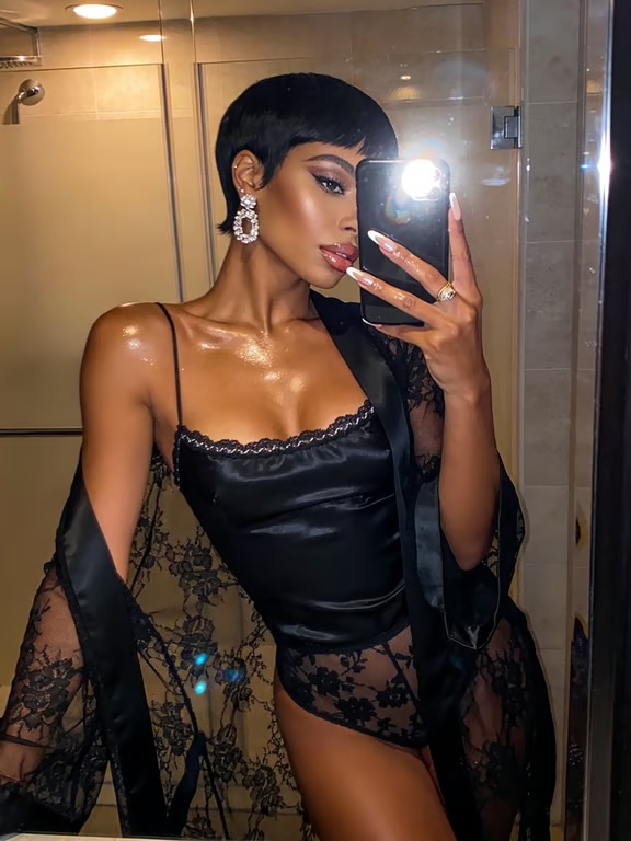 AI Satin Mirror Selfie: Glamorous Night-Out Portrait