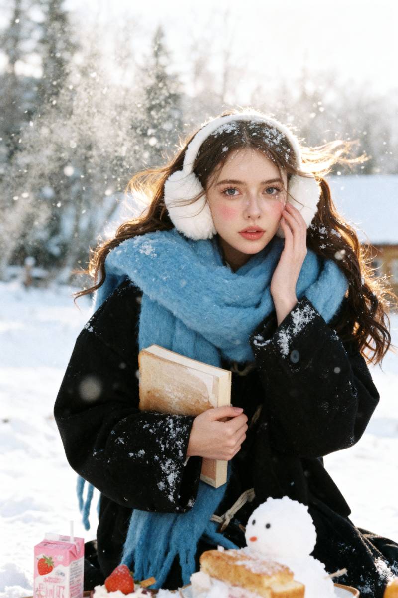 AI Snowfield Portrait: Winter Scarf Aesthetic Image