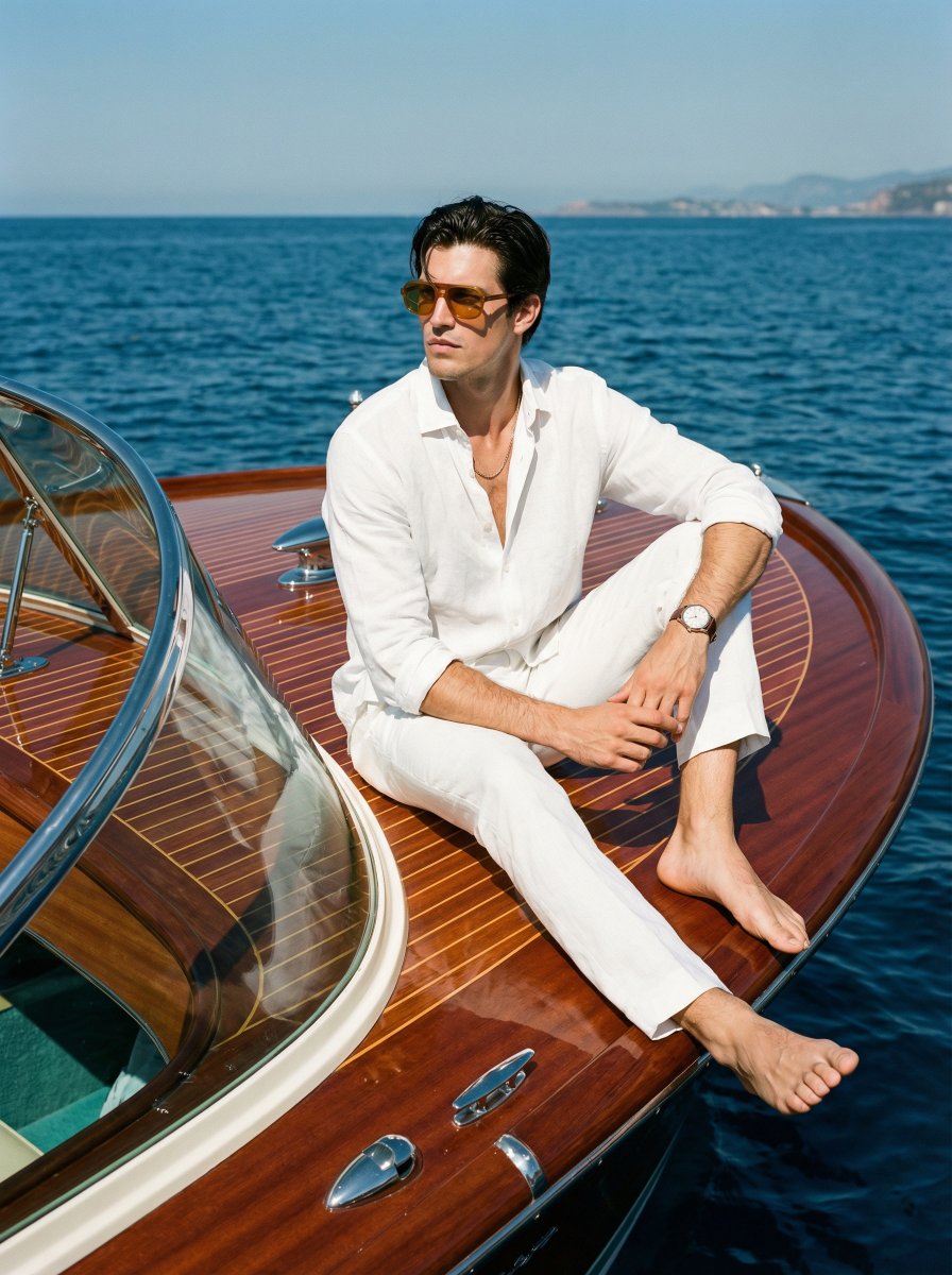 AI Sunlit Runabout Portrait: Classic Boat Image