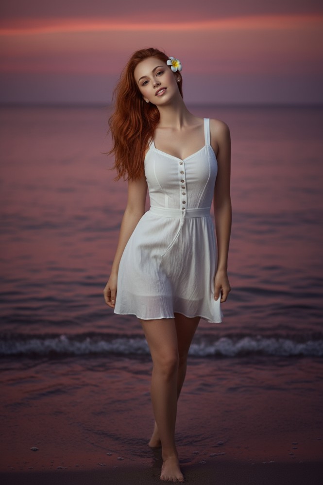 AI Sunset Glow Portrait: Romantic Beach Image